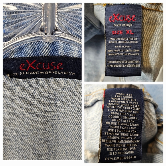 Womens Distressed Denim Jacket XL 90s Cropped Y2K Sweatshirt Sleeves Frayed Hem - Picture 3 of 9